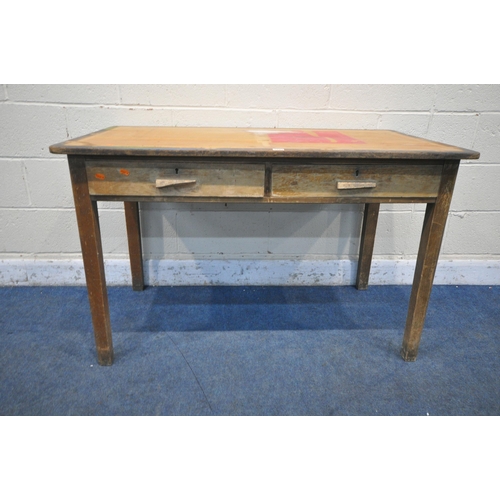 1287 - A 20TH CENTURY BEECH TABLE, with two frieze drawers, length 122cm x depth 69cm x height 77cm (condit... 