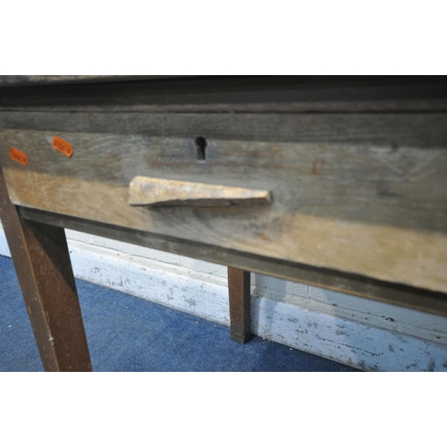 1287 - A 20TH CENTURY BEECH TABLE, with two frieze drawers, length 122cm x depth 69cm x height 77cm (condit... 