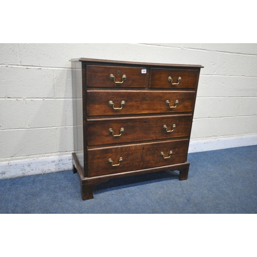 1291 - A GEORGIAN OAK CHEST OF TWO SHORT OVER THREE LONG DRAWERS, on bracket feet, width 88cm x depth 45cm ... 