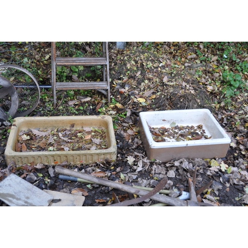 1007 - A VINTAGE SHALLOW BELFAST SINK, width 79cm x depth 48cm x height 13cm, along with another Belfast si... 