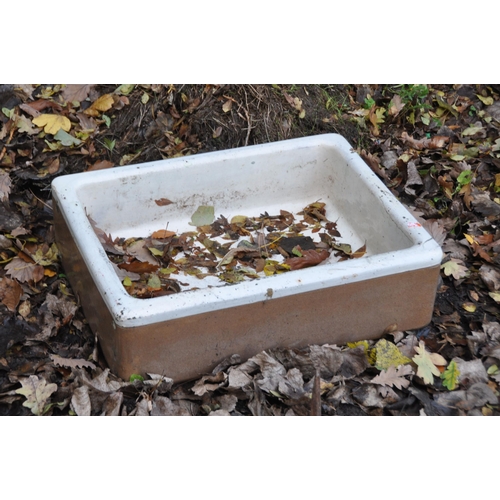 1007 - A VINTAGE SHALLOW BELFAST SINK, width 79cm x depth 48cm x height 13cm, along with another Belfast si... 