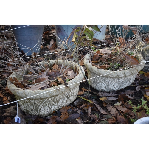 1022 - A PAIR OF  WEATHERED COMPOSITE OVAL PLANTERS, width 45cm, along with two circular planters (conditio... 