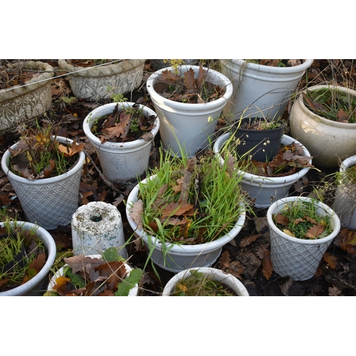 1023 - A SELECTION OF WHITE GLAZED GARDEN PLANTERS, largest diameter 42cm x height 35cm, along with two oth... 