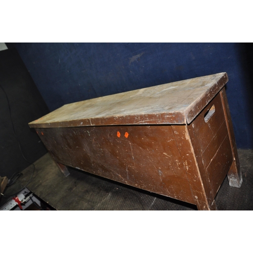 1078 - A BEECHWOOD TOOLCHEST with lift up lid and tools including an oak coffin plane, a Rabone and Chester... 