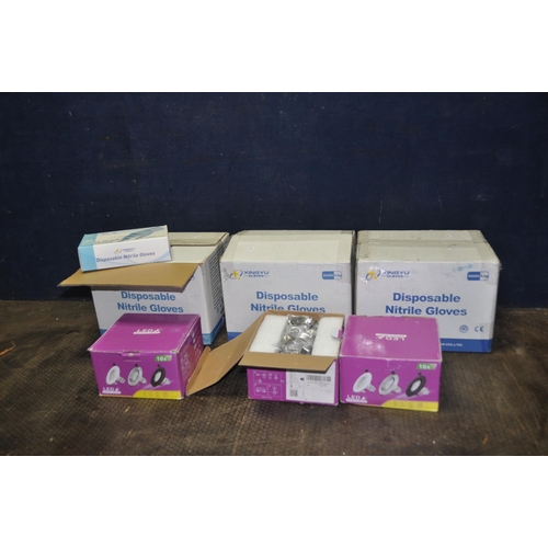 1081 - THREE FULL BOXES OF SMALL DISPOSABLE NITRILE GLOVES and three boxes of LED spotlights (6)