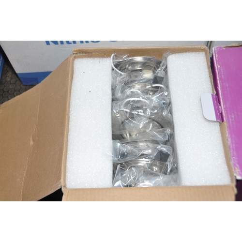 1081 - THREE FULL BOXES OF SMALL DISPOSABLE NITRILE GLOVES and three boxes of LED spotlights (6)