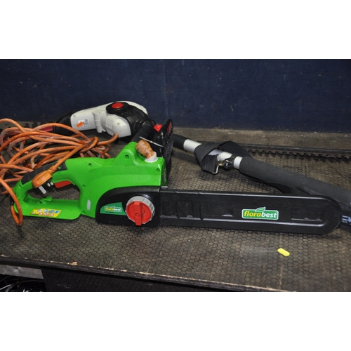 1091 - AN ECKMAN ETHT3 TELESCOPIC HEDGE TRIMMER 160cm long unextended, a Florabest electric chain saw (oil ... 