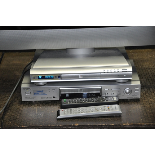 1095 - A POLAROID 28in ANALOGUE TV with remote, a Sony DVD player with remote and Bush DVD player (no remot... 