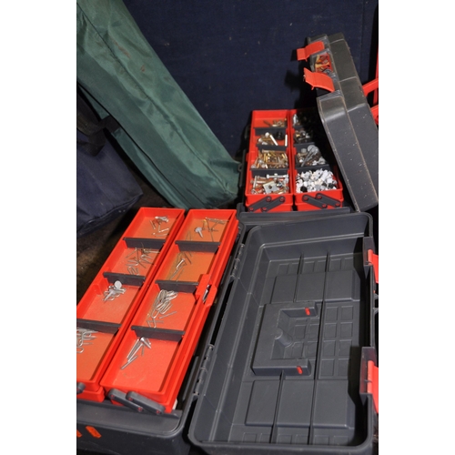 1113 - A WOODEN CHEST AND FOUR TOOLBOXES CONTAINING TOOLS and three folding camping chairs along with vinta... 