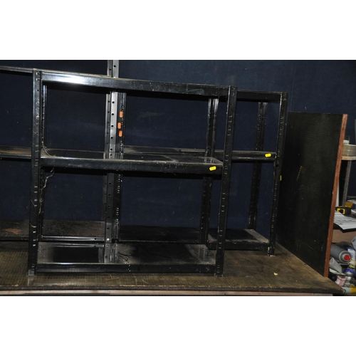 1116 - THREE METAL WORKSHOP SHELVING UNITS and a Workmate (4)