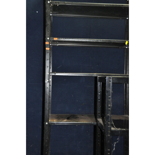 1116 - THREE METAL WORKSHOP SHELVING UNITS and a Workmate (4)