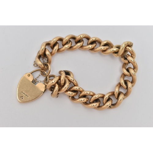 1 - A 9CT GOLD BRACELET, designed as a curb link chain with padlock clasp, hallmarked London 1990, appro... 