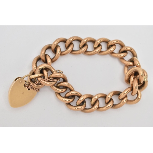 11 - A 9CT YELLOW GOLD BRACELET WITH PADLOCK, the curb-link bracelet with hinged padlock clasp, clasp wit... 