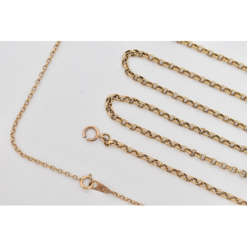 13 - TWO BELCHER LINK CHAIN NECKLACES, one finer than the other, both with spring release clasps, one wit... 