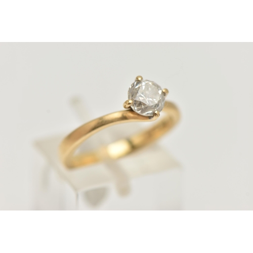 31 - A SINGLE STONE DIAMOND RING, round brilliant cut diamond, four prong set in a 18ct yellow gold twist... 