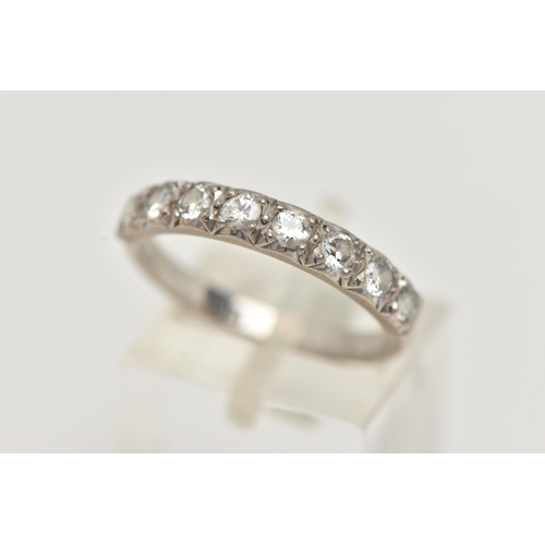 33 - A DIAMOND HALF ETERNITY RING, eight round brilliant cut diamonds grain set in white metal, approxima... 