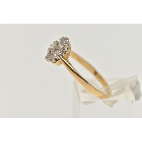 51 - A DIAMOND CLUSTER RING, round brilliant and single cut diamonds set in a white metal mount, leading ... 