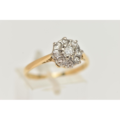 51 - A DIAMOND CLUSTER RING, round brilliant and single cut diamonds set in a white metal mount, leading ... 