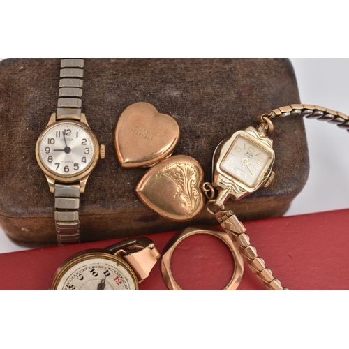 56 - A SELECTION OF LADIES WRISTWATCHES, the include a 9ct gold cased wristwatch, AF, manual wind, round ... 