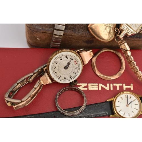 56 - A SELECTION OF LADIES WRISTWATCHES, the include a 9ct gold cased wristwatch, AF, manual wind, round ... 