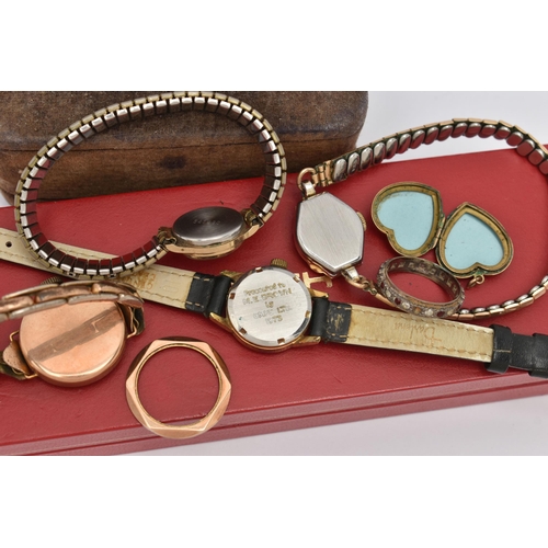 56 - A SELECTION OF LADIES WRISTWATCHES, the include a 9ct gold cased wristwatch, AF, manual wind, round ... 