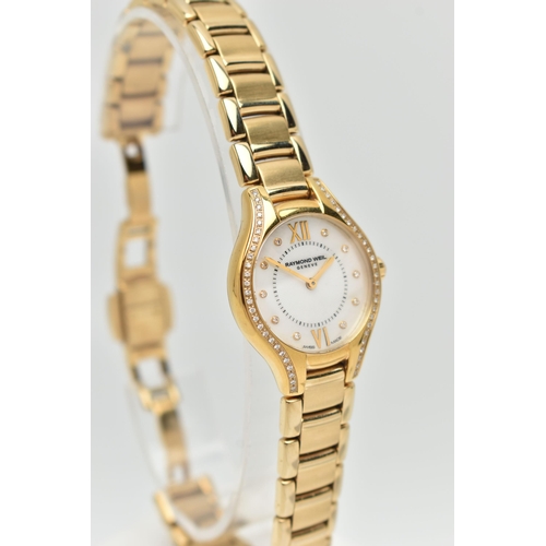 60 - A LADIES 'RAYMOND WEIL GENEVE' WRISTWATCH, quartz movement, round mother of pearl dial signed 'Raymo... 