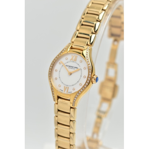 60 - A LADIES 'RAYMOND WEIL GENEVE' WRISTWATCH, quartz movement, round mother of pearl dial signed 'Raymo... 