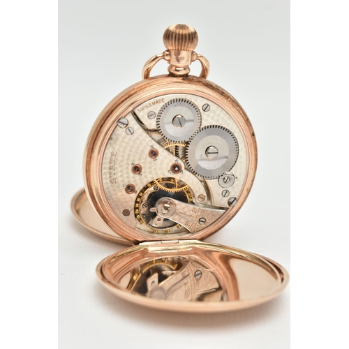 62 - AN EARLY 20TH CENTURY, 9CT GOLD FULL HUNTER POCKET WATCH, manual wind, round white dial signed 'Stat... 