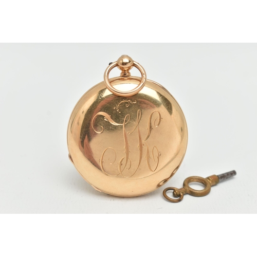 65 - AN EARLY 20TH CENTURY, 18CT GOLD HALF HUNTER POCKET WATCH, key wound, round white dial, Roman numera... 