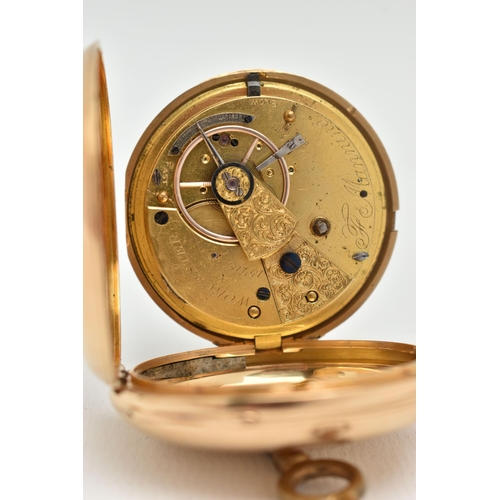 65 - AN EARLY 20TH CENTURY, 18CT GOLD HALF HUNTER POCKET WATCH, key wound, round white dial, Roman numera... 