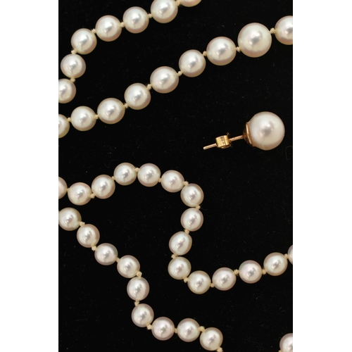 69 - A CULTURED PEARL NECKLACE AND EARRINGS, a double strand graduated cultured pearl necklace, white pea... 