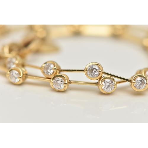 70 - A DIAMOND LINE BRACELET, yellow metal line bracelet, twenty three round brilliant cut diamonds, inte... 