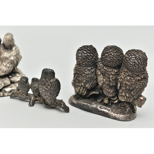 102 - TWO 'COUNTRY ARTISTS' SILVER FIGURINES, the first of three owls sat on a branch, hallmarked 'Country... 