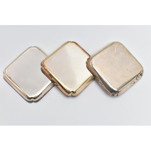 103 - THREE SILVER PRESENTATION DISHES, each of a square form, personal engravings to each reading 'L.S.G.... 