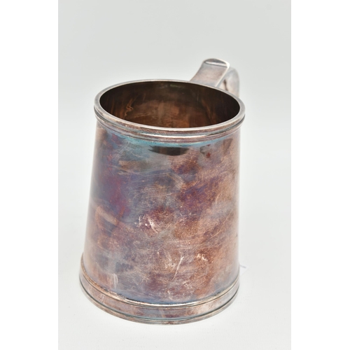 108 - AN ELIZABETH II SILVER TANKARD OF CONICAL FORM, S scroll handle, plain surface, makers Sterling Silv... 