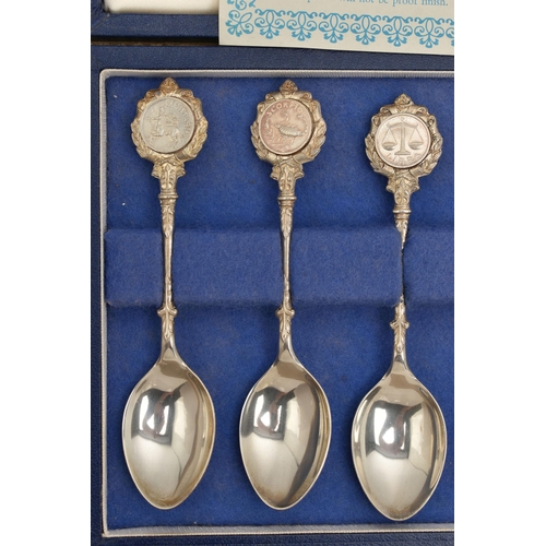 112 - A SET OF 'JOHN PINCHES' TWELVE SILVER ZODIAC SPOONS, sculpted by David cornell FRSA ARBS, hallmarked... 