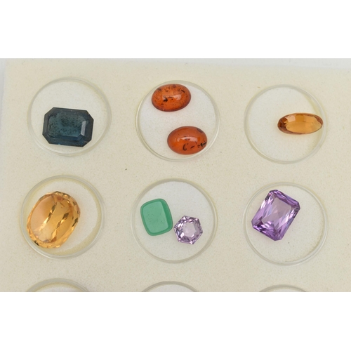 118 - AN ASSORTMENT OF LOOSE GEMSTONES, thirty three stones in total, to include copal amber, synthetic co... 