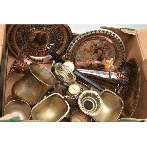 129 - A BOX OF ASSORTED SILVER PLATE WARE, to include a small silver trophy cup with plinth, hallmarked 'R... 