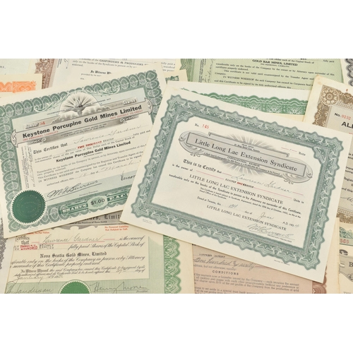 135 - A BOX OF PENS, POSTCARDS, SHARE CERTIFICATES, ETC, including five early 20th century embroidered pos... 