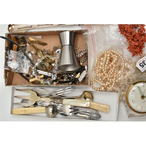 137 - A BOX OF ASSORTED JEWELLERY AND OTHER ITEMS, to include a hinged jewellery box encasing a selection ... 