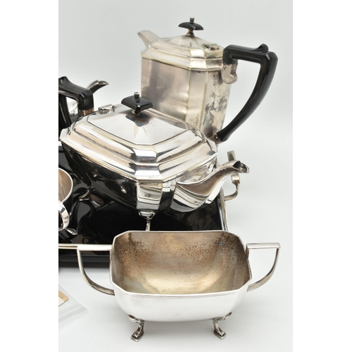 138 - A BOX OF ASSORTED WHITE METAL, to include a three piece tea set, including a tea pot, milk jug and s... 