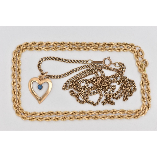 76 - TWO 9CT GOLD CHAIN NECKLACES AND A PENDANT, the first a rope twist chain fitted with a spring clasp,... 