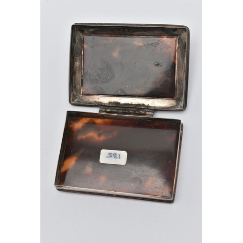 81 - AN EARLY 18TH CENTURY TORTOISESHELL PIQUE INLAID SNUFF BOX OF RECTANGULAR CUSHION MOULDED FORM, UNMA... 