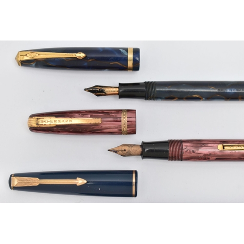 82 - THREE FOUNTAIN PENS, the first a 'Conway Stewart' fountain pen, nib stamped 14ct gold, the second a ... 