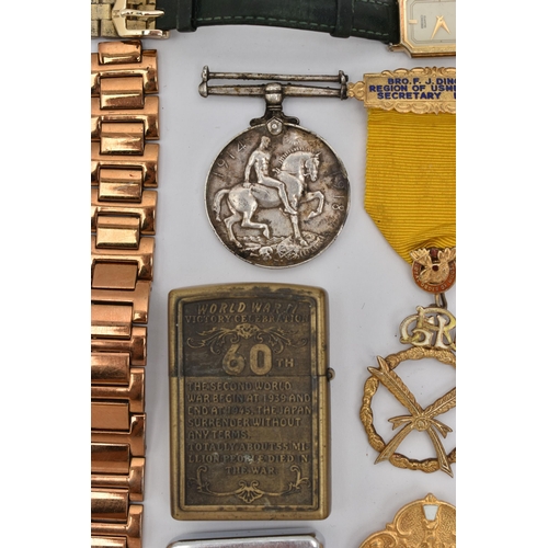 86 - AN ASSORTMENT OF FREEMASONS MEDALS AND OTHER ITEMS, a selection of five silver masonic medals, each ... 