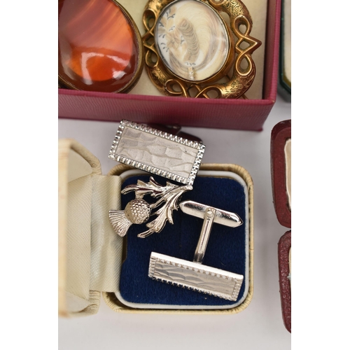 88 - A BOX OF ASSORTED JEWELLERY, to include a small mourning brooch with enamel detail and a plaited hai... 