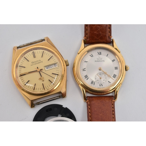 151 - A 'MARVIN' WRISTWATCH AND 'BULOVA' WATCH HEAD, quartz movement, round dial signed 'Marvin', Roman nu... 