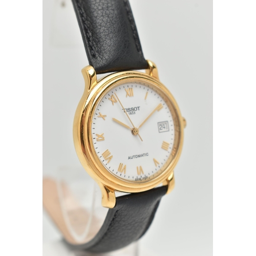 152 - AN 18CT GOLD 'TISSOT' WRISTWATCH, automatic movement, round white dial signed 'Tissot' automatic, Ro... 