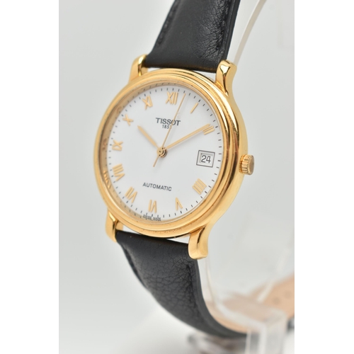 152 - AN 18CT GOLD 'TISSOT' WRISTWATCH, automatic movement, round white dial signed 'Tissot' automatic, Ro... 