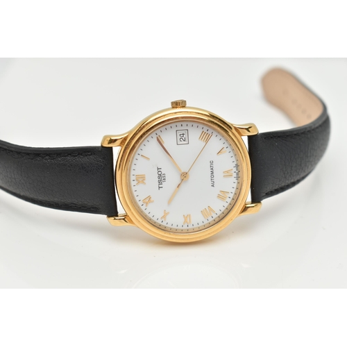 152 - AN 18CT GOLD 'TISSOT' WRISTWATCH, automatic movement, round white dial signed 'Tissot' automatic, Ro... 